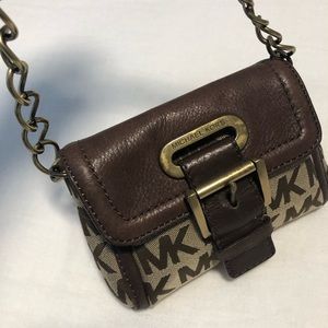 Michael Kors, beautiful cute little bag, brown leather, and canvas supper cute